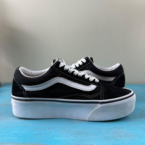 VANS Old Skool Stackform Black White Floral Embroidery Women's Size 8.5 - Picture 6 of 10